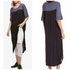 We the Free People Long Bandwagon Tunic Blouse Medium Side Slits Short Sleeves